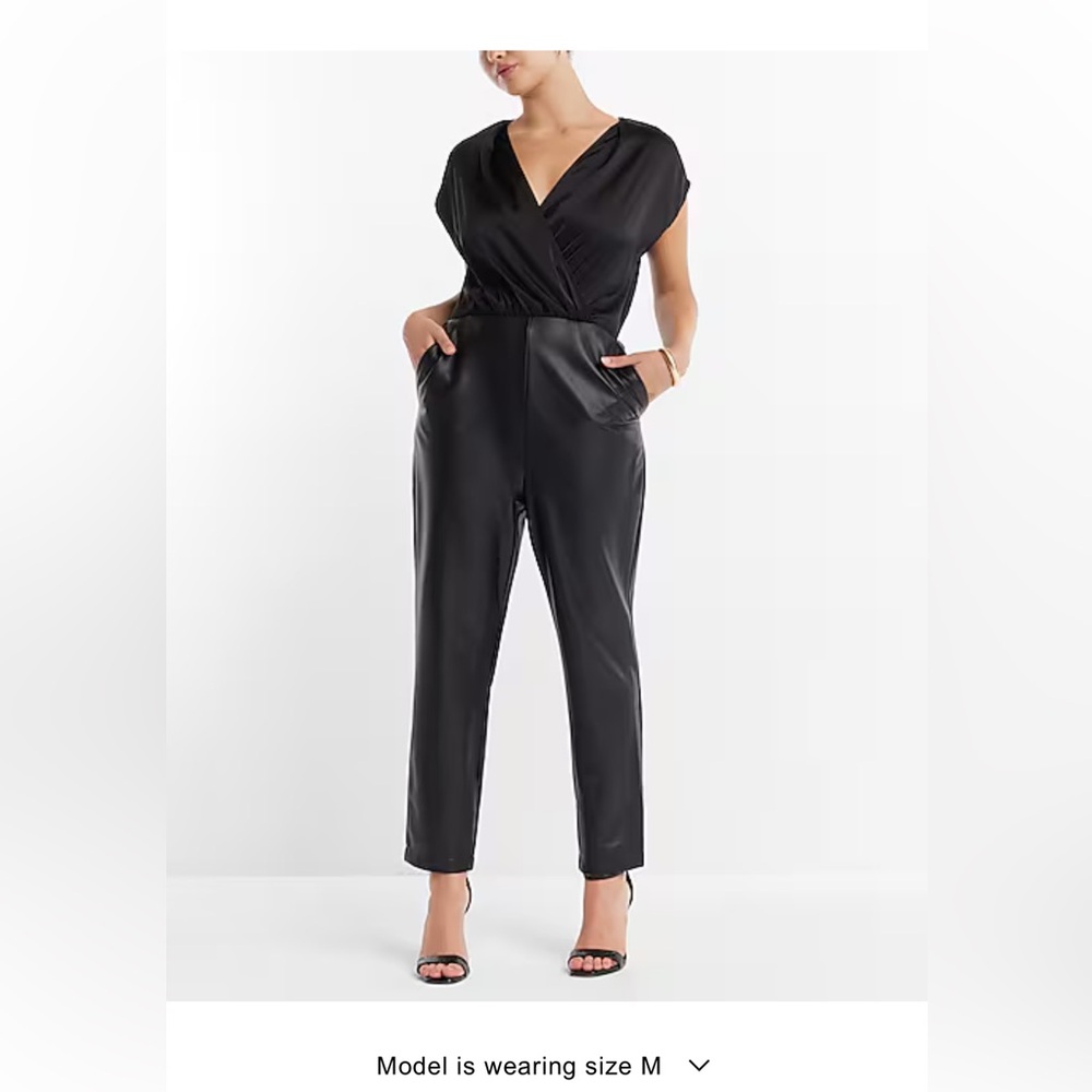 Cap Sleeve Faux Leather Jumpsuit